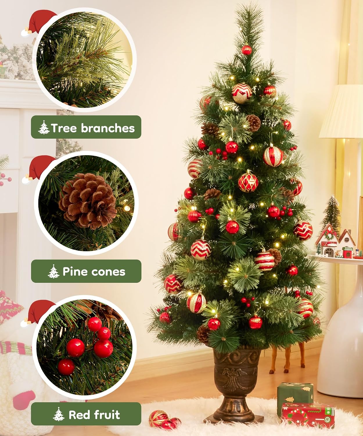 Decoway 4FT Pre-Lit Artificial Christmas Tree for Entrances-Homde