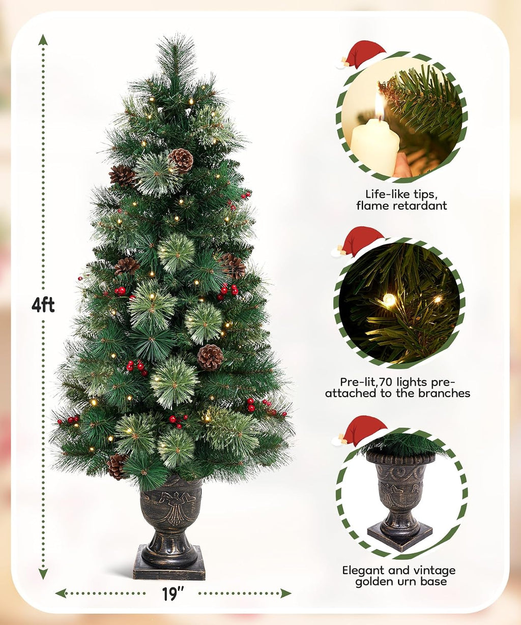 Decoway 4FT Pre-Lit Artificial Christmas Tree for Entrances-Homde