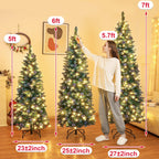 Homde 6FT Pre-Lit Pencil Christmas Tree with Flocked Snow and Pine Cones-Homde