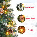 Homde 6FT Pre-Lit Pencil Christmas Tree with Flocked Snow and Pine Cones-Homde