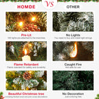 Homde 6FT Pre-Lit Pencil Christmas Tree with Flocked Snow and Pine Cones-Homde