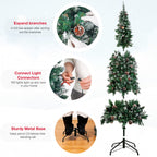 Homde 6FT Pre-Lit Pencil Christmas Tree with Flocked Snow and Pine Cones-Homde