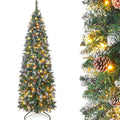 Homde 6FT Pre-Lit Pencil Christmas Tree with Flocked Snow and Pine Cones-5ft 11in-1-Homde