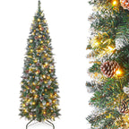 Homde 6FT Pre-Lit Pencil Christmas Tree with Flocked Snow and Pine Cones-5ft 11in-1-Homde