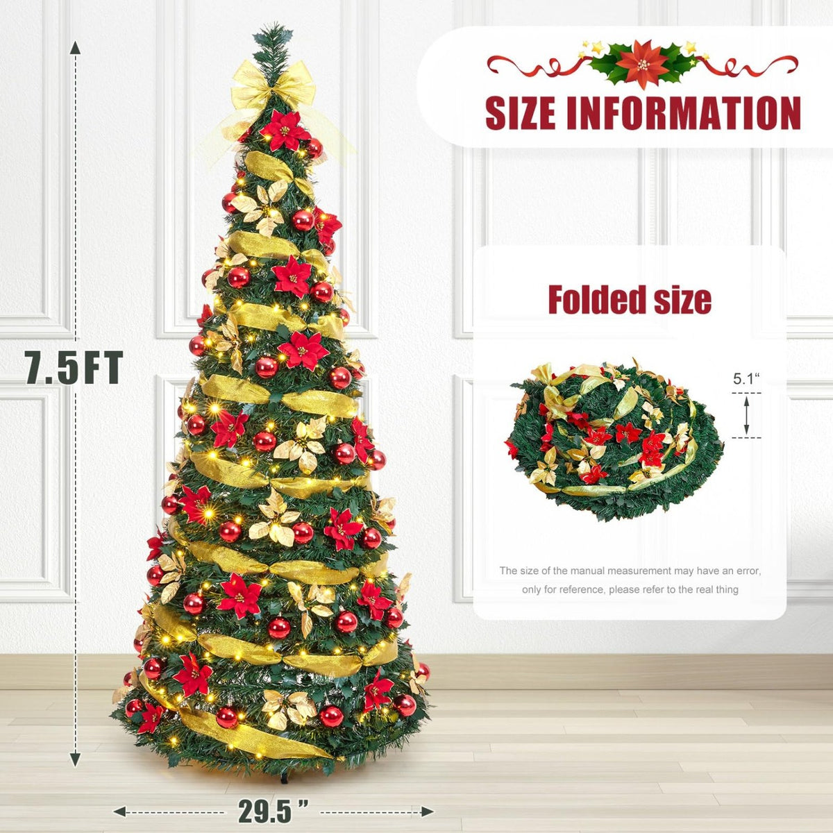 Decoway 6FT Pre-Lit Pop Up Christmas Tree with Warm White Lights-5ft 11in-3-Homde