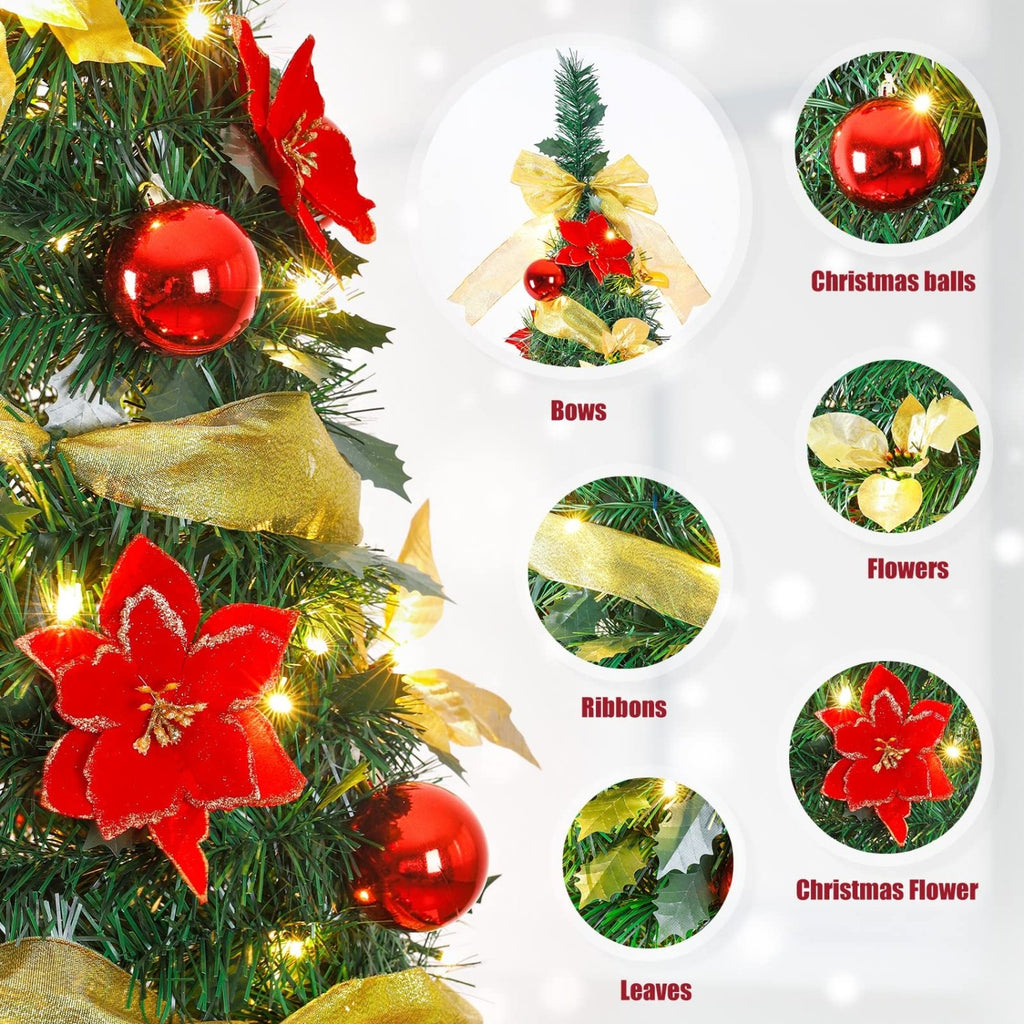 Decoway 6FT Pre-Lit Pop Up Christmas Tree with Warm White Lights-5ft 11in-12-Homde