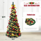 Decoway 6FT Pre-Lit Pop Up Christmas Tree with Warm White Lights-5ft 11in-11-Homde