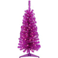 Decoway 4FT Slim Tinsel Pre-Lit Christmas Tree with Warm White LEDs-Purple-1-Homde