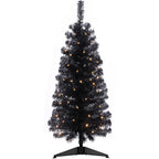 Decoway 4FT Slim Tinsel Pre-Lit Christmas Tree with Warm White LEDs-Black-2-Homde