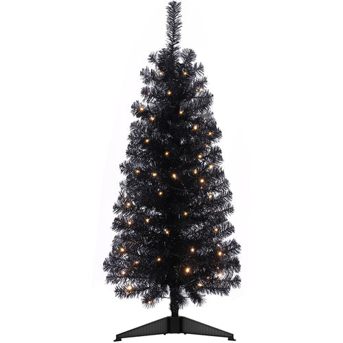 Decoway 4FT Slim Tinsel Pre-Lit Christmas Tree with Warm White LEDs-Black-2-Homde