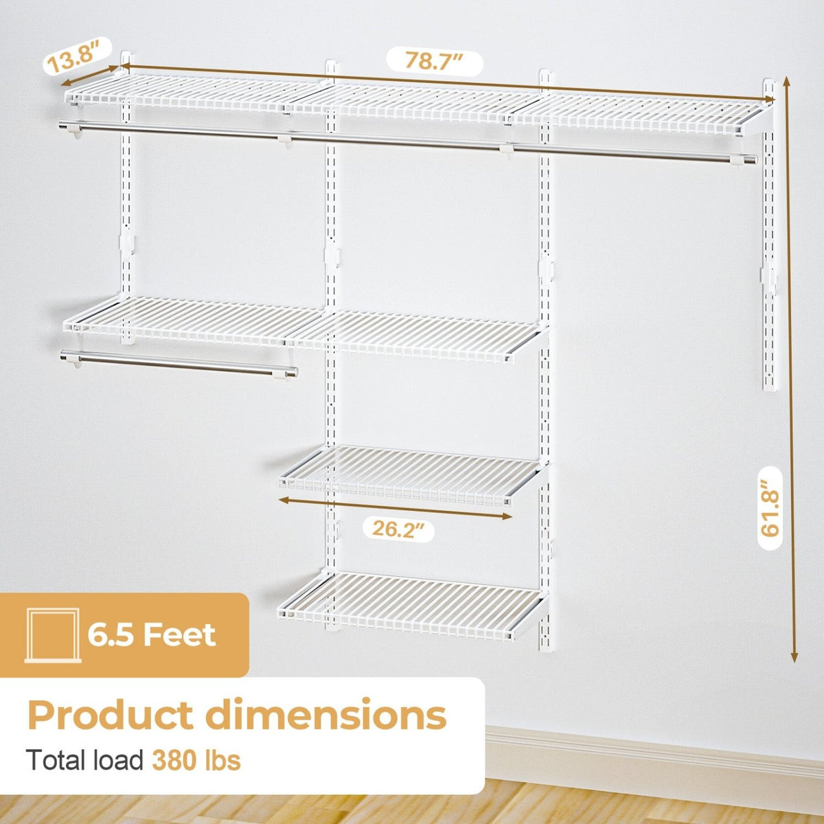 Wall Mounted Wire Closet Organizer System-4.4 FT-18-Homde