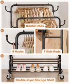 Homde Heavy Duty Double Rod Clothes Rack with Wheels and Storage Shelves-44"-15-Homde