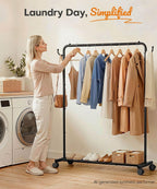 Homde Heavy Duty Clothes Rack with Wheels, Hooks and Bottom Shelf-46.5”-20-Homde