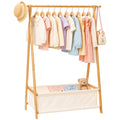 Homde Kids Bamboo Clothes Rack with Storage Bag and Side Hooks-Natural-1-Homde