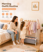 Homde Kids Bamboo Clothes Rack with Storage Bag and Side Hooks-Pink-13-Homde