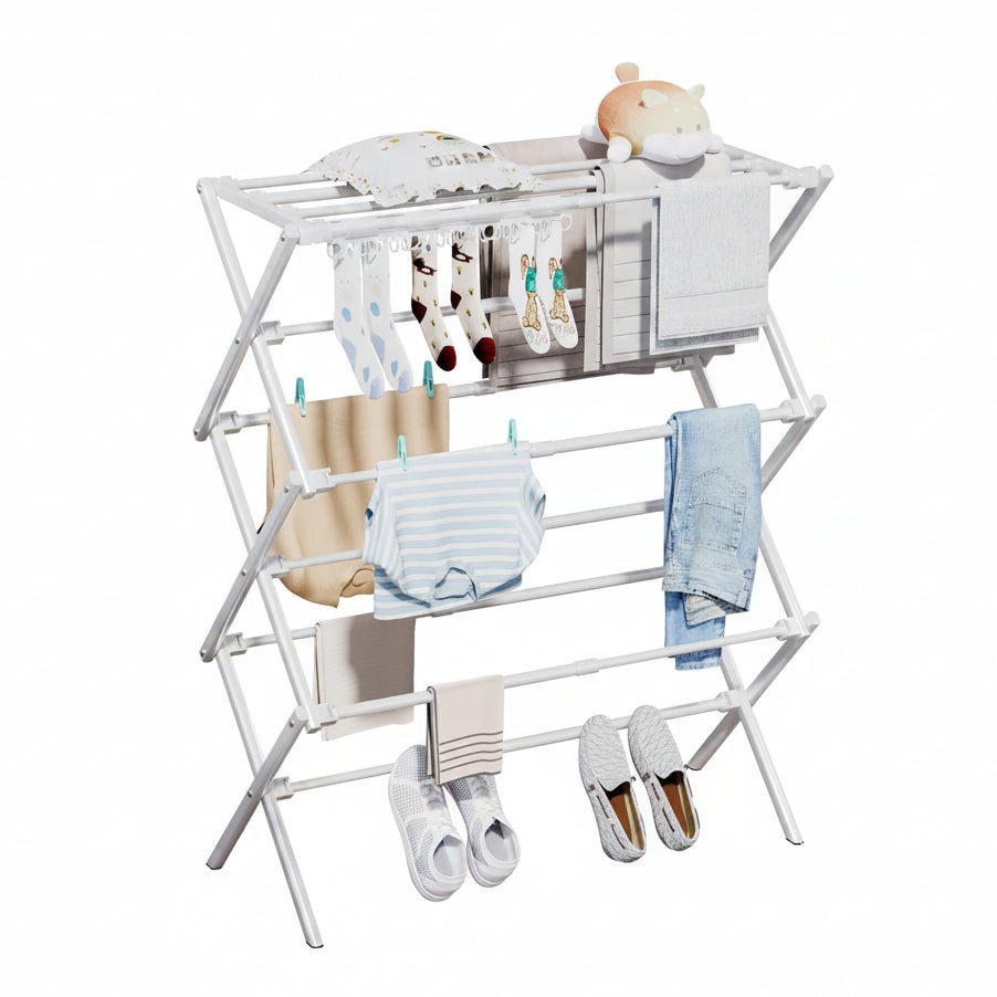 Homde Foldable Clothes Drying Rack with Expandable Poles and Sock Clips - 1-Homde