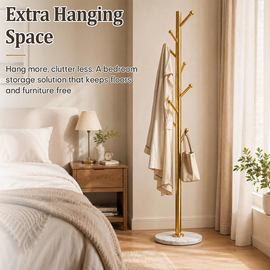 Homde Metal Coat Rack Stand with Natural Marble Base and 8 Hooks-Silver-15-Homde
