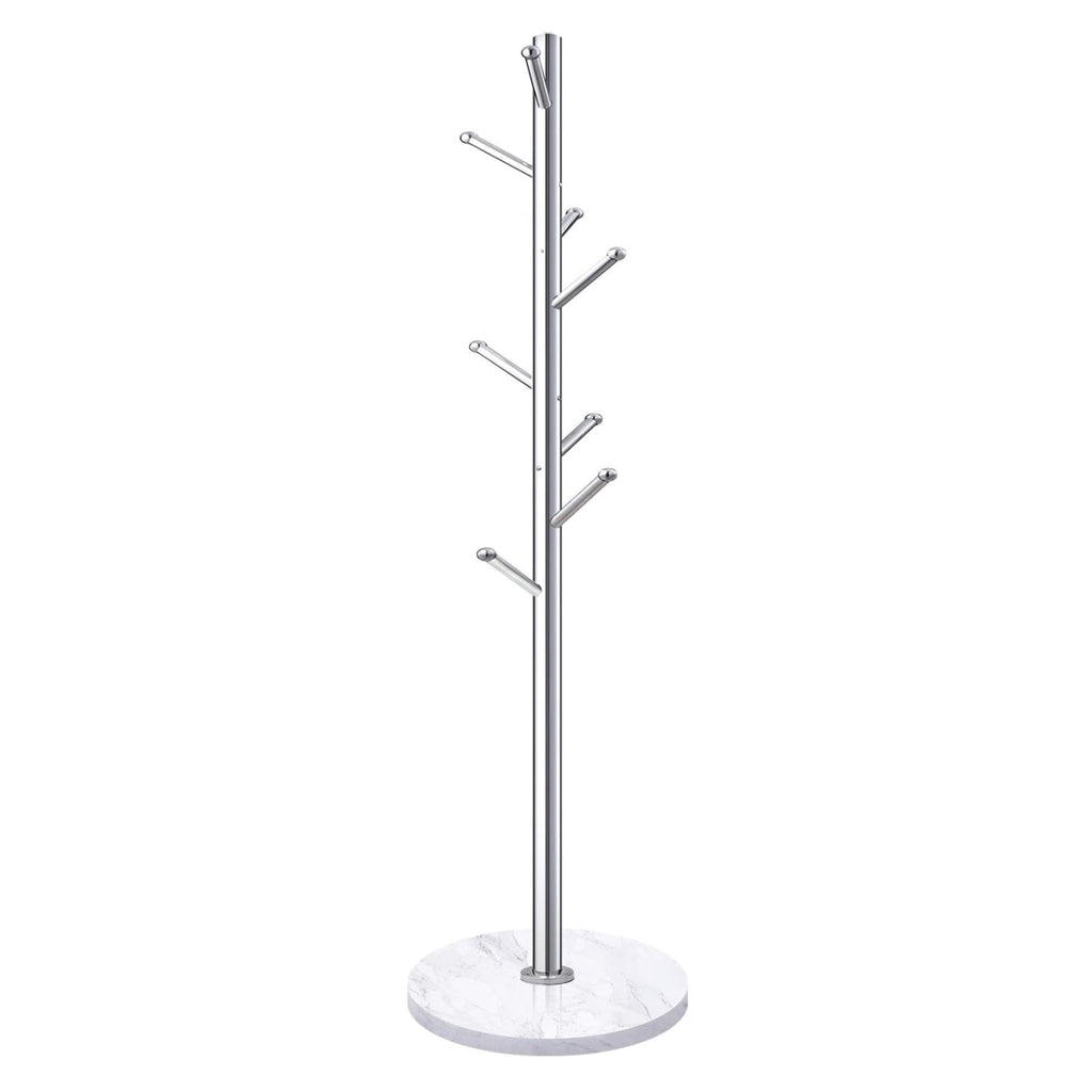 Homde Metal Coat Rack Stand with Natural Marble Base and 8 Hooks-Silver-2-Homde