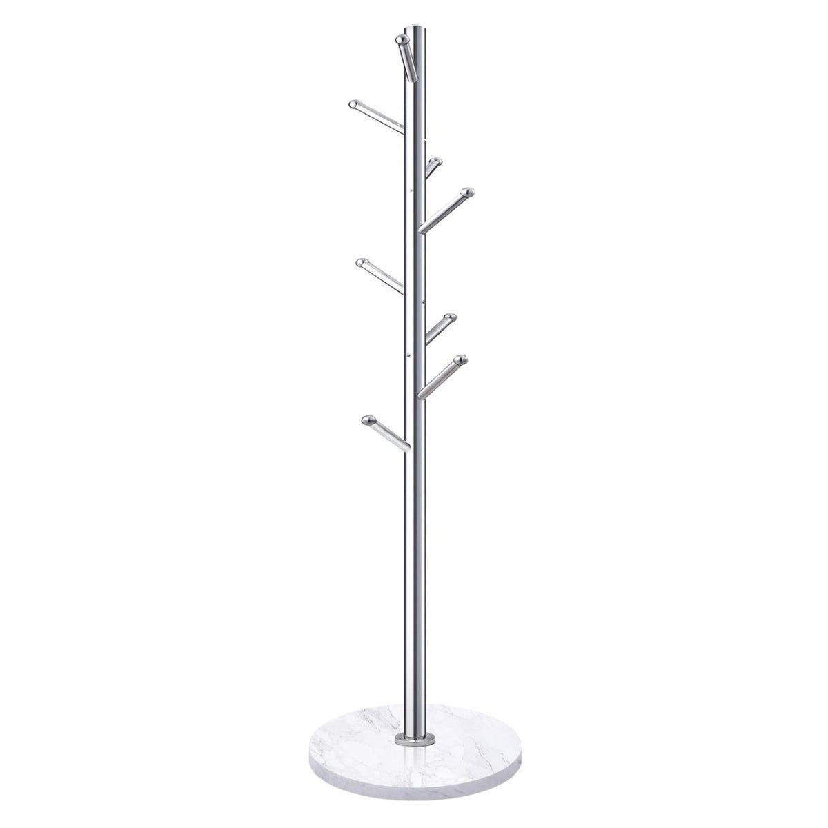 Homde Metal Coat Rack Stand with Natural Marble Base and 8 Hooks-Silver-2-Homde