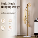 Homde Metal Coat Rack Stand with Natural Marble Base and 8 Hooks-Silver-10-Homde