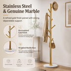 Homde Metal Coat Rack Stand with Natural Marble Base and 8 Hooks-Silver-11-Homde