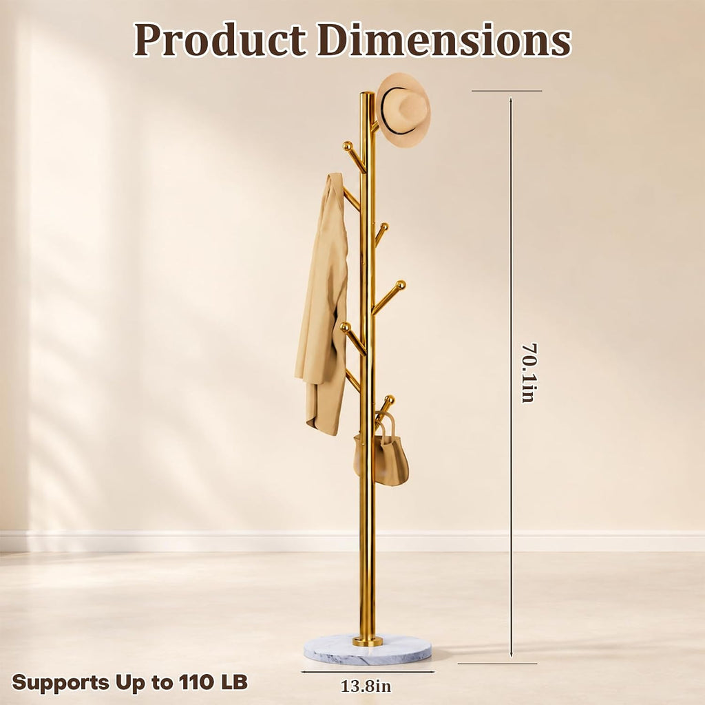 Homde Metal Coat Rack Stand with Natural Marble Base and 8 Hooks-Silver-8-Homde