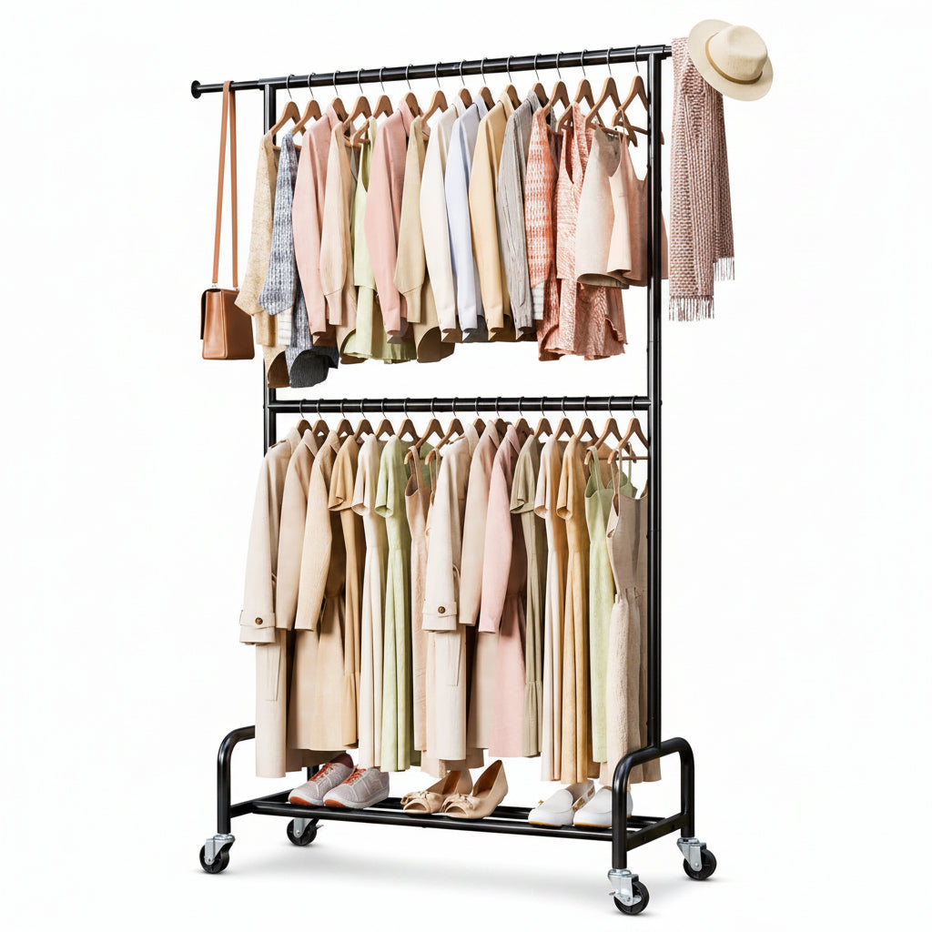 Homde Sturdy Clothes Rack with Shelf, Heavy Duty Garment Rack for Bedroom-1