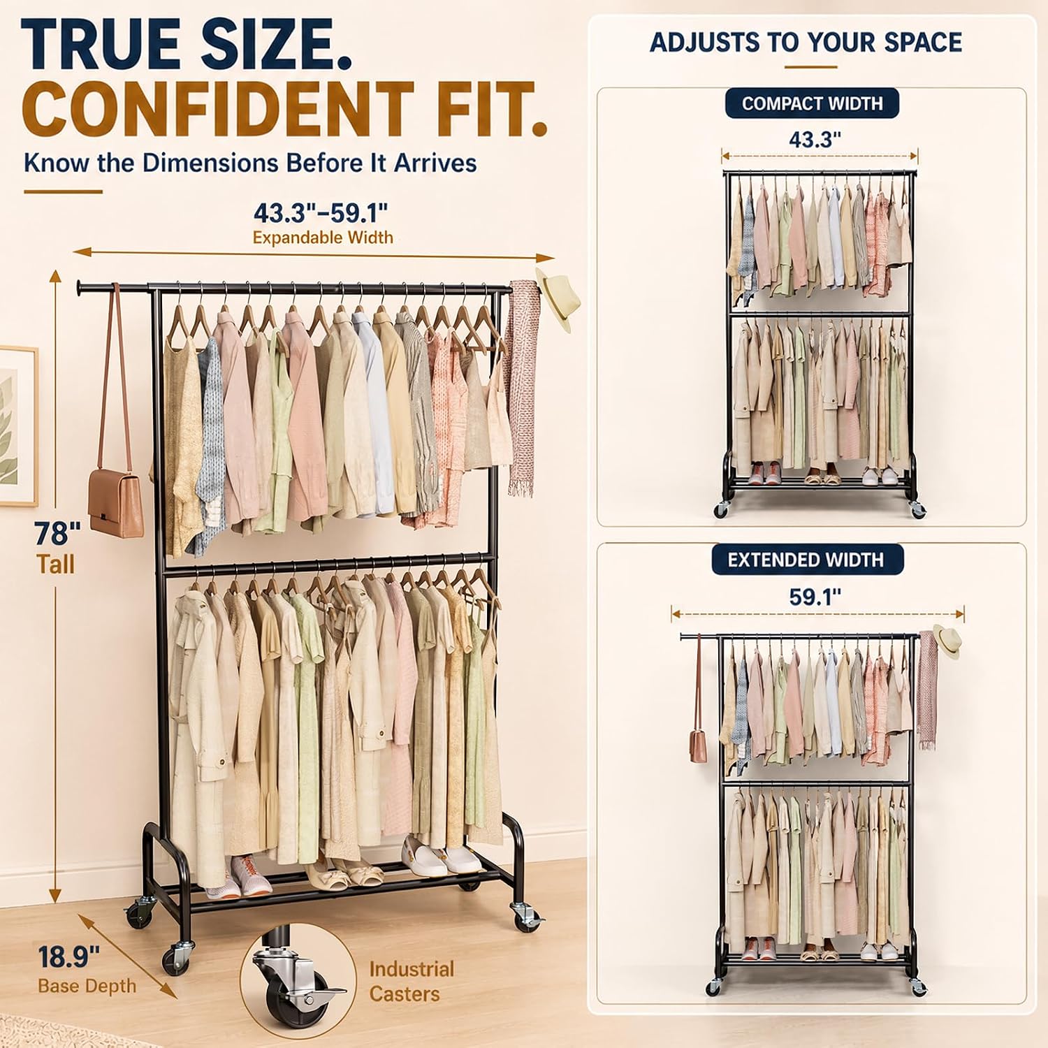 Homde Sturdy Clothes Rack with Shelf, Heavy Duty Garment Rack for Bedroom-7