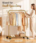 Homde Heavy Duty Clothes Rack with Wheels, Hooks and Bottom Shelf
