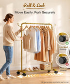 Homde Heavy Duty Clothes Rack with Wheels, Hooks and Bottom Shelf