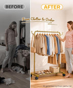 Homde Heavy Duty Clothes Rack with Wheels, Hooks and Bottom Shelf