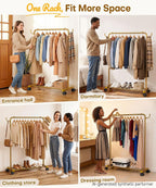 Homde Heavy Duty Clothes Rack with Wheels, Hooks and Bottom Shelf