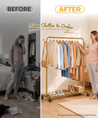 Homde Heavy Duty Clothes Rack with Wheels, Hooks and Bottom Shelf