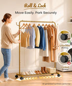 Homde Heavy Duty Clothes Rack with Wheels, Hooks and Bottom Shelf