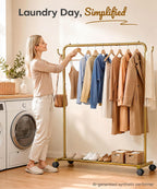 Homde Heavy Duty Clothes Rack with Wheels, Hooks and Bottom Shelf