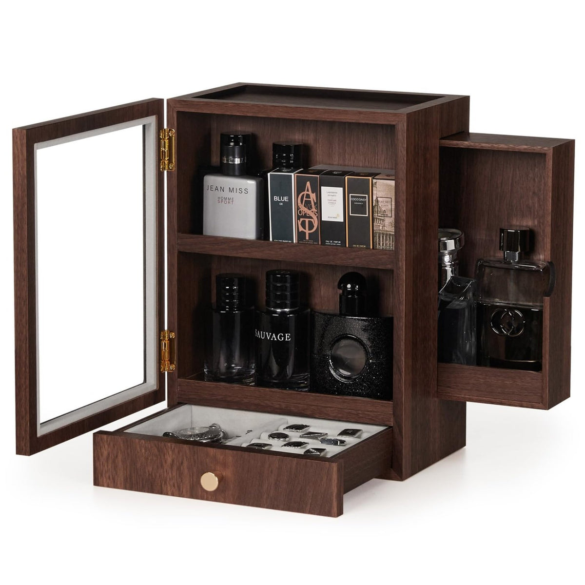 Homde Wooden Cologne Organizer with Drawers and Clear Display Window-M-2-Homde