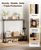 Homde 2-Tier Narrow Console Table with Outlets and Adjustable Height - 9-Homde