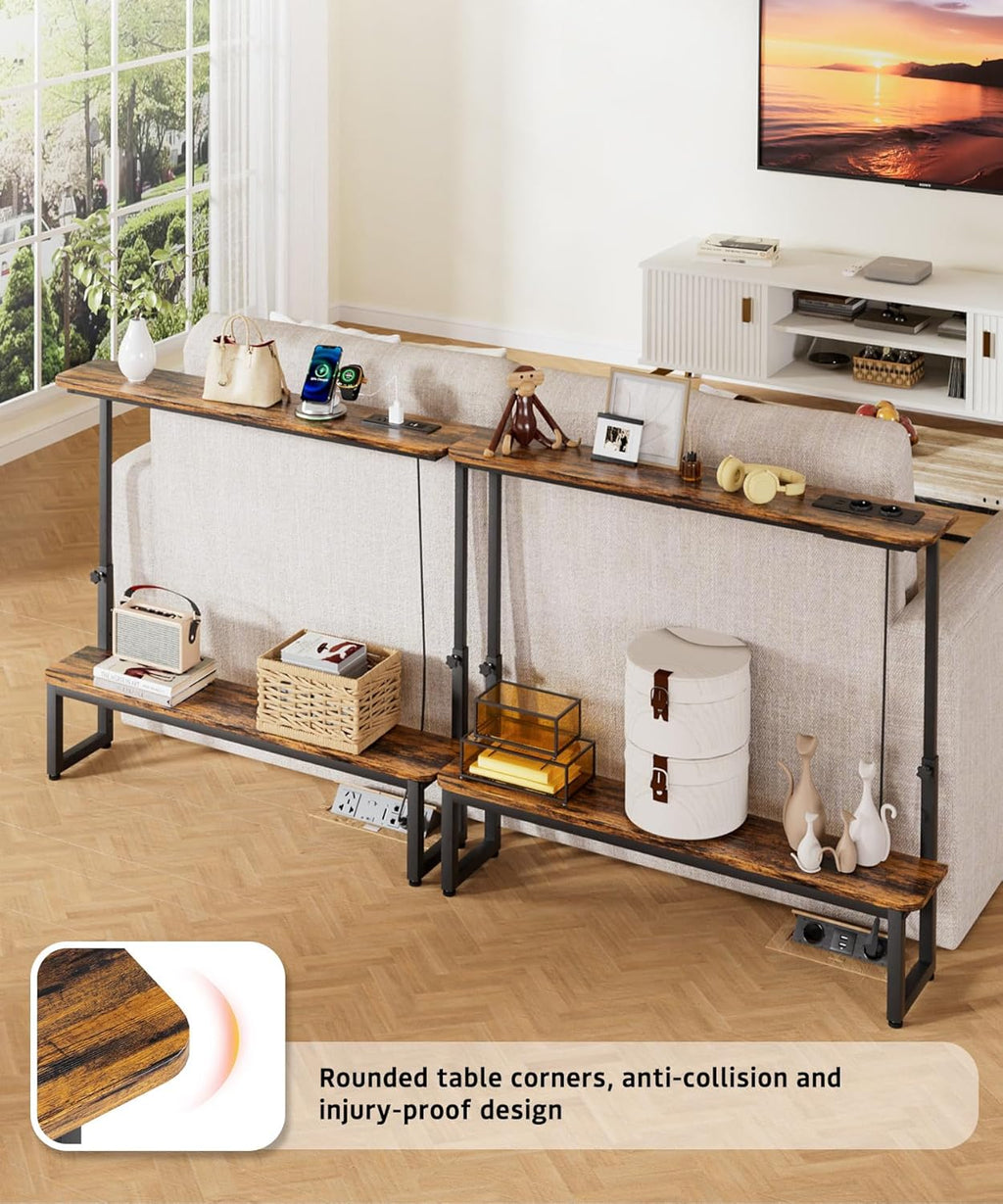 Homde 2-Tier Narrow Console Table with Outlets and Adjustable Height - 5-Homde