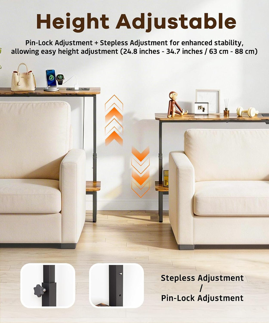 Homde 2-Tier Narrow Console Table with Outlets and Adjustable Height - 4-Homde