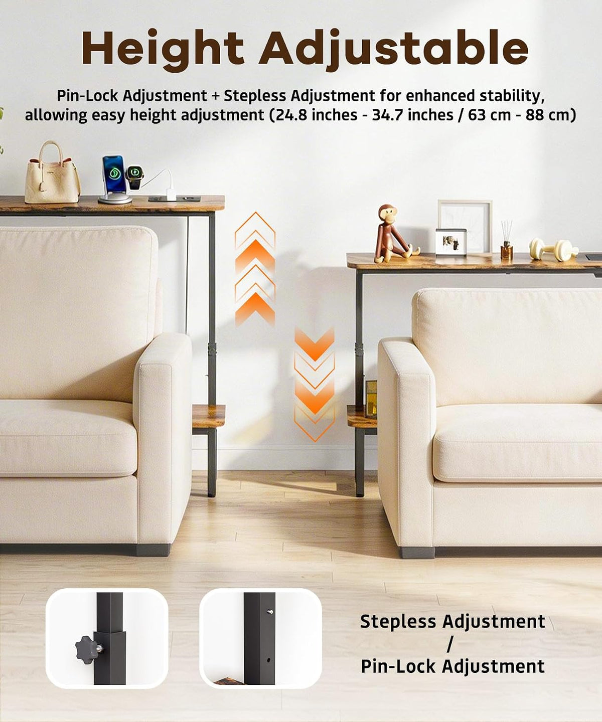 Homde 2-Tier Narrow Console Table with Outlets and Adjustable Height - 4-Homde