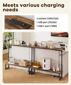Homde 2-Tier Narrow Console Table with Outlets and Adjustable Height - 8-Homde