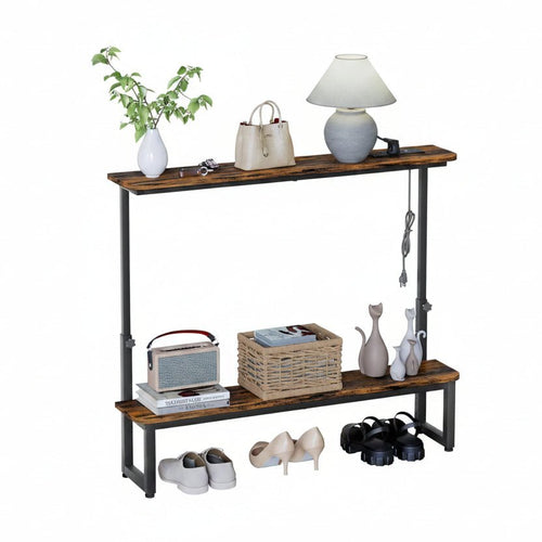 Homde 2-Tier Narrow Console Table with Outlets and Adjustable Height - 1-Homde