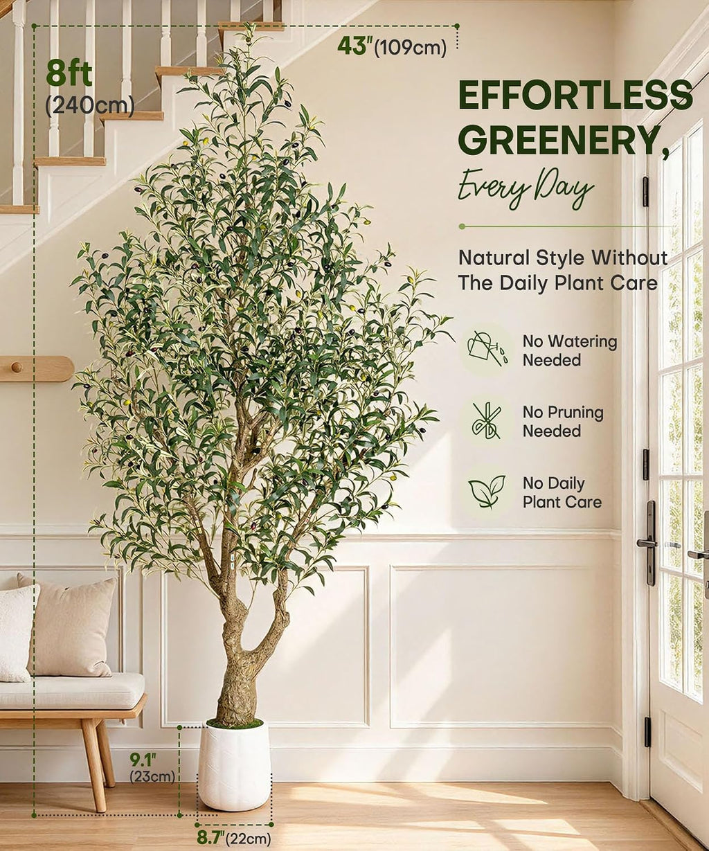 Decoway Artificial Olive Tree with White Planter, Multiple Heights-5ft-10-Homde