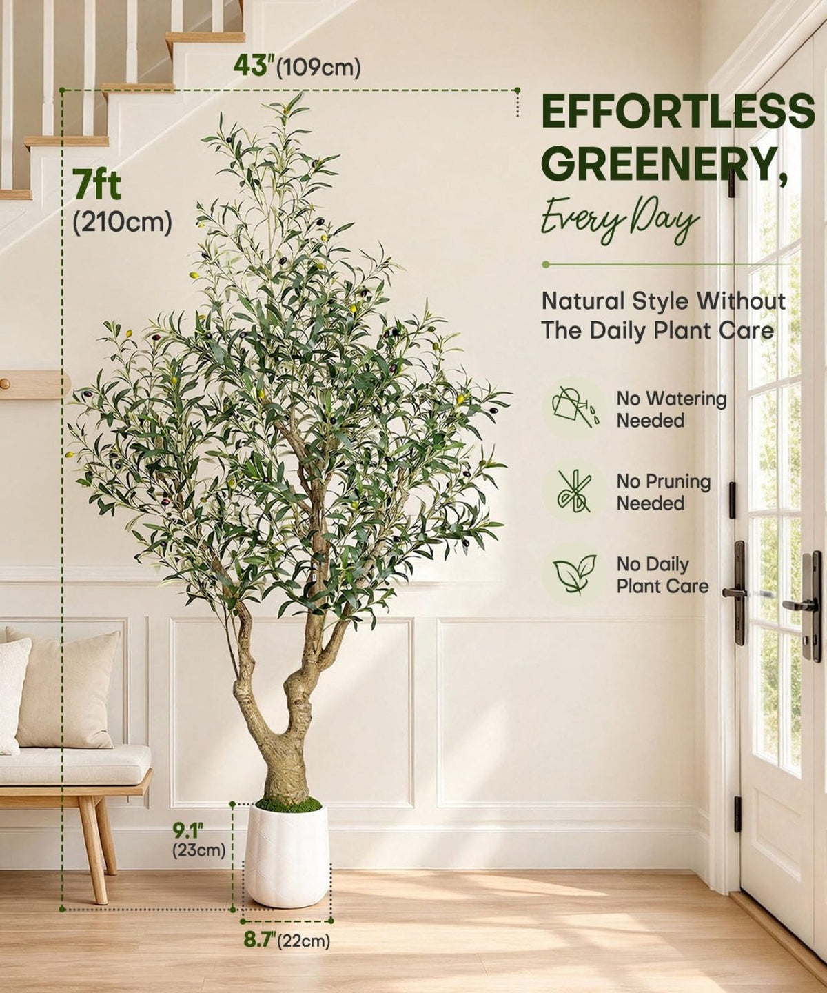 Decoway Artificial Olive Tree with White Planter, Multiple Heights-5ft-18-Homde