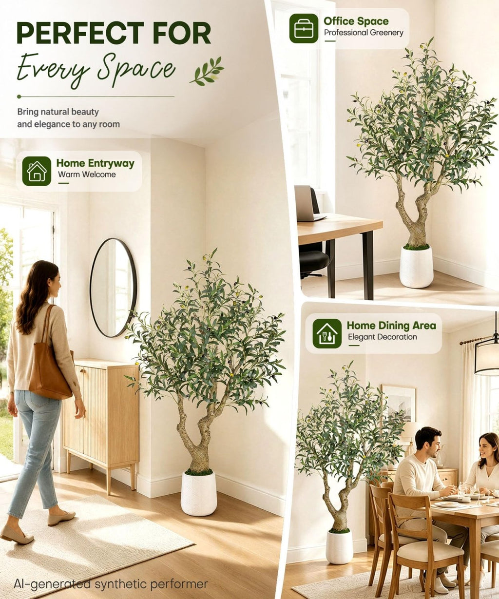 Decoway Artificial Olive Tree with White Planter, Multiple Heights-5ft-31-Homde