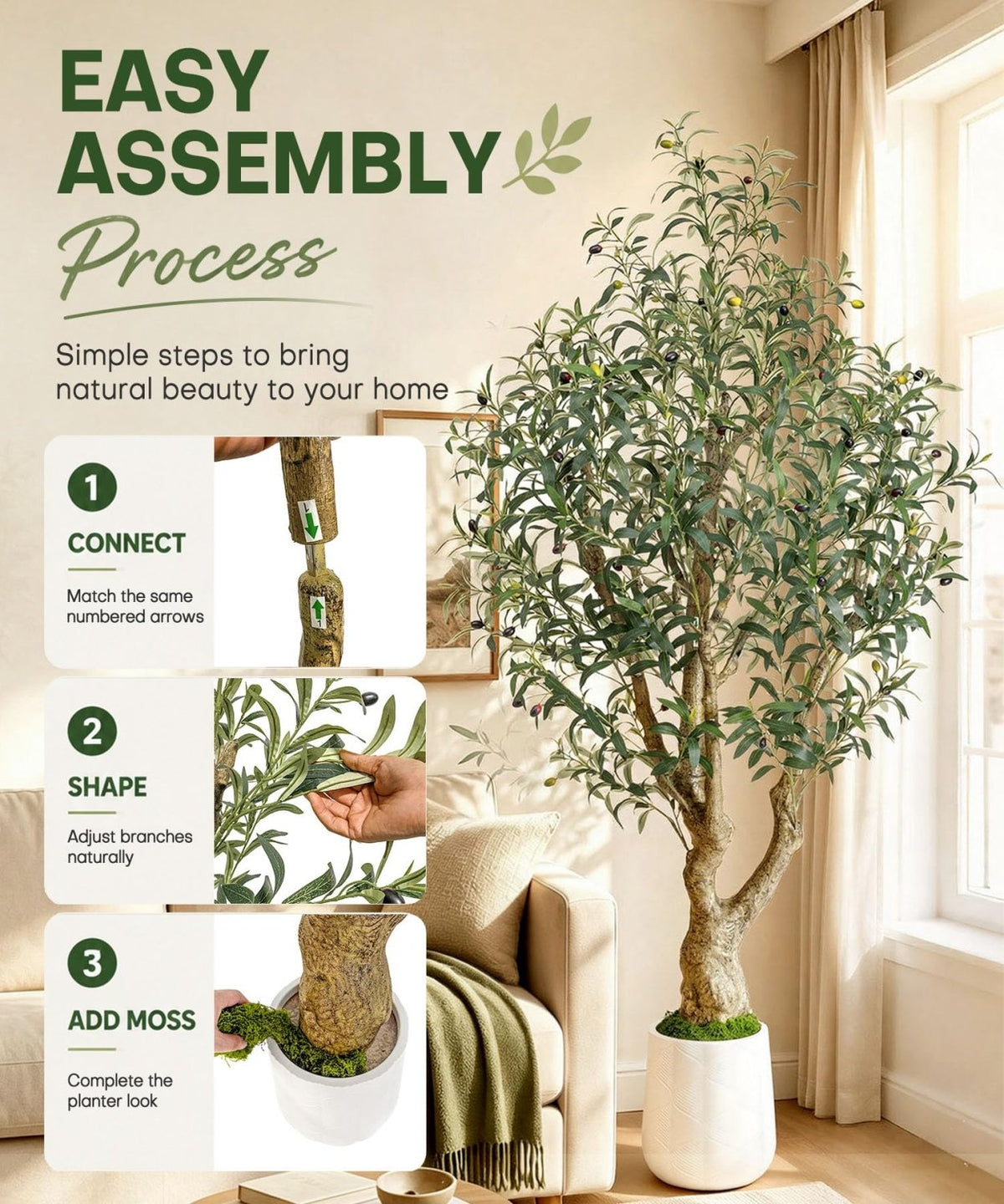 Decoway Artificial Olive Tree with White Planter, Multiple Heights-5ft-27-Homde