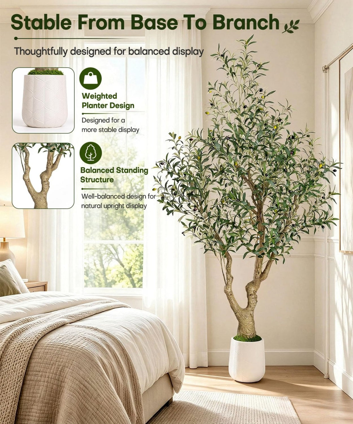 Decoway Artificial Olive Tree with White Planter, Multiple Heights-5ft-17-Homde