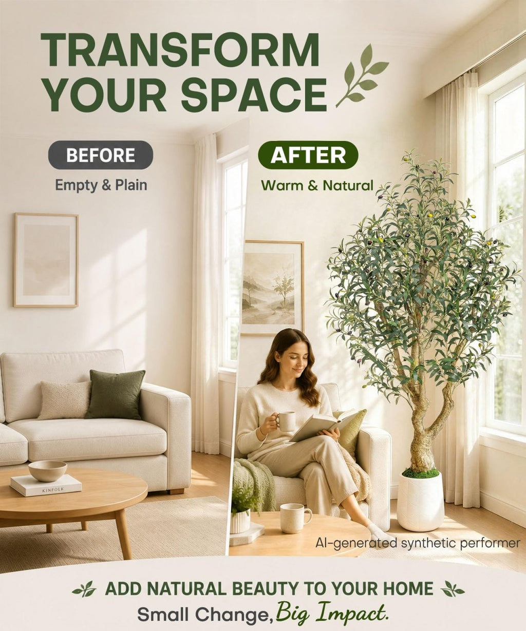 Decoway Artificial Olive Tree with White Planter, Multiple Heights-5ft-21-Homde