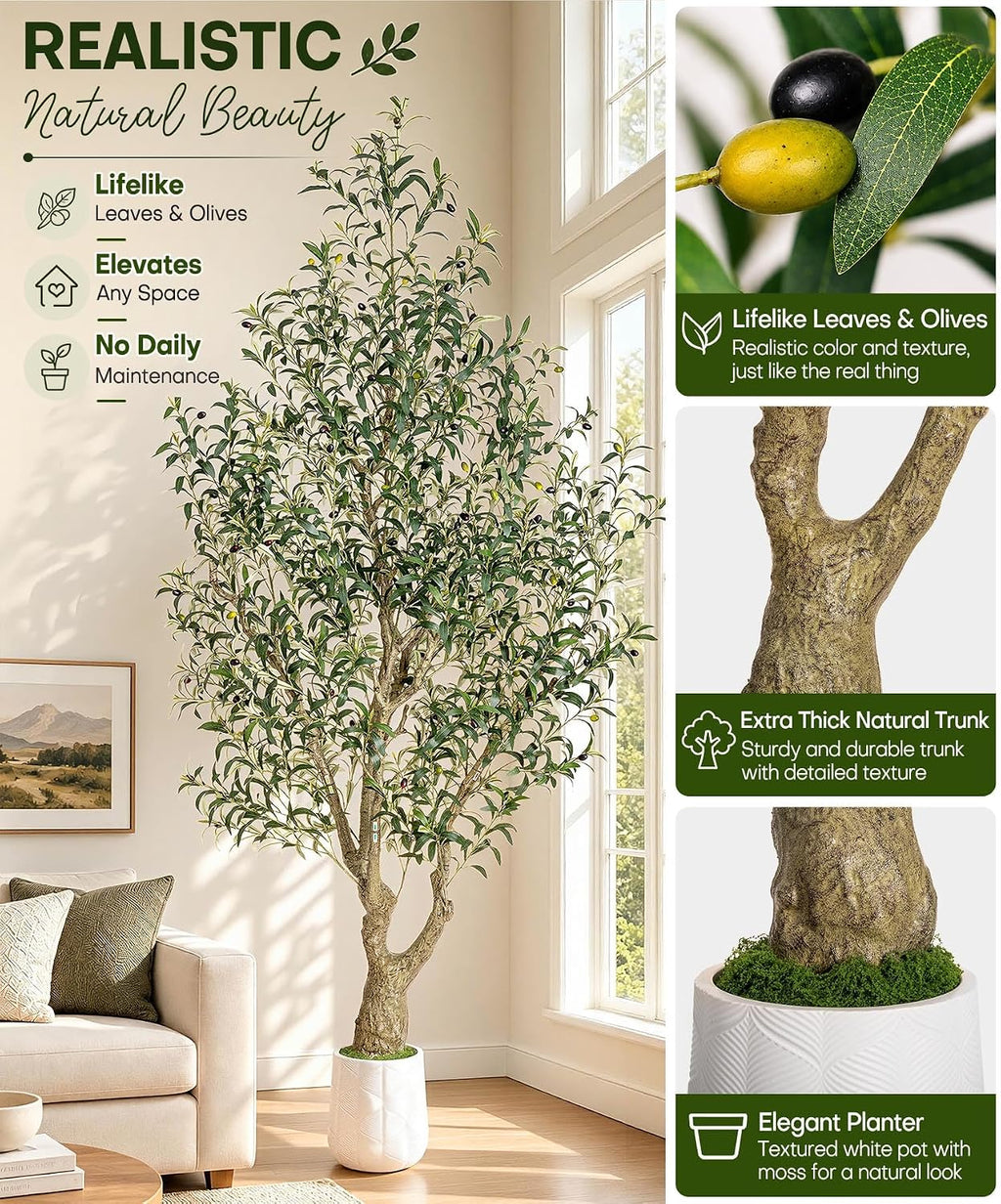 Decoway Artificial Olive Tree with White Planter, Multiple Heights-5ft-8-Homde