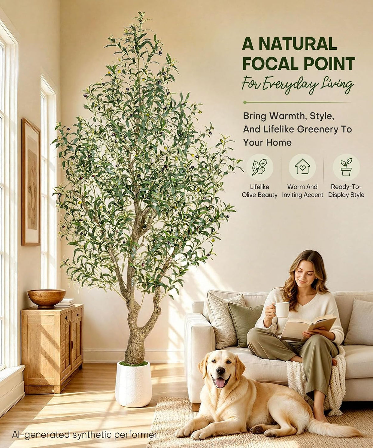 Decoway Artificial Olive Tree with White Planter, Multiple Heights-5ft-12-Homde